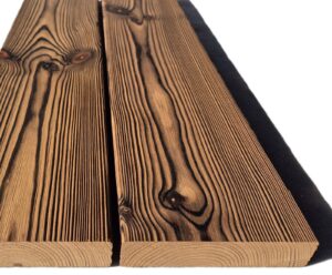 P5 28 120 x2 F Förkolnat thermo furu Staketbrädor. Bränd / borstad Thermo-furu